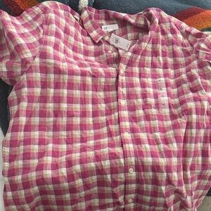 Gap men XL  Pink and White Plaid Button down Shirt NWT